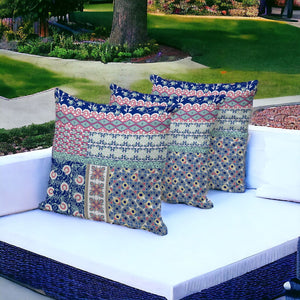 Homeroots Set Of Three 16" X 16" Blue And Pink Botanical Indoor Outdoor Throw Pillow  Polyester 535938