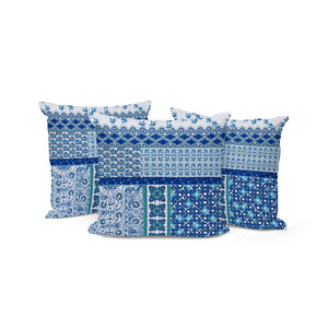 Homeroots Set Of Three 16" X 16" Blue And White Botanical Indoor Outdoor Throw Pillow  Polyester 535940