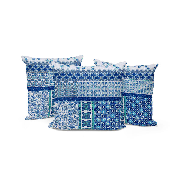 Homeroots Set Of Three 16" X 16" Blue And White Botanical Indoor Outdoor Throw Pillow  Polyester 535940