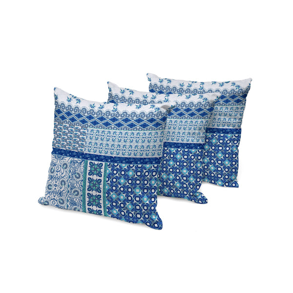 Homeroots Set Of Three 16" X 16" Blue And White Botanical Indoor Outdoor Throw Pillow  Polyester 535940