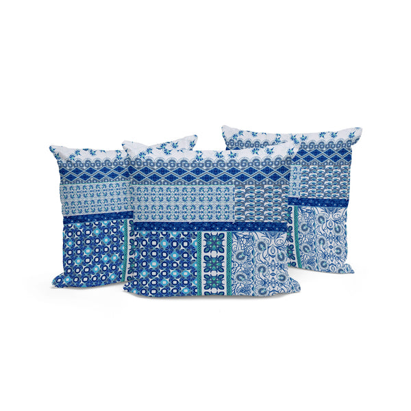 Homeroots Set Of Three 16" X 16" Blue And White Botanical Indoor Outdoor Throw Pillow  Polyester 535940