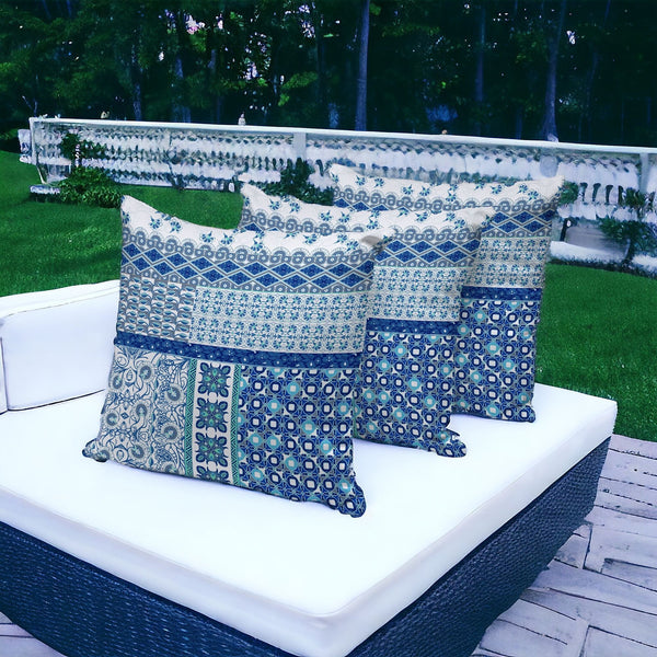 Homeroots Set Of Three 16" X 16" Blue And White Botanical Indoor Outdoor Throw Pillow  Polyester 535940