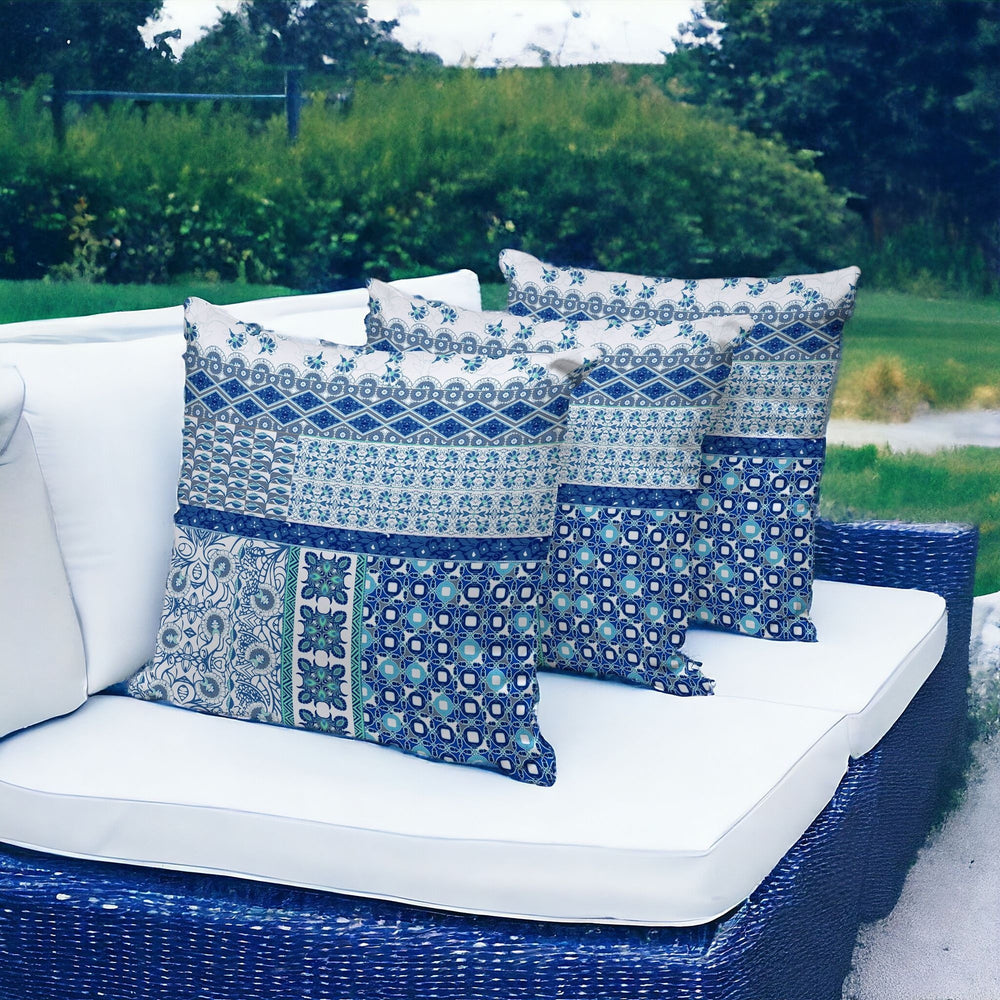 Homeroots Set Of Three 16" X 16" Blue And White Botanical Indoor Outdoor Throw Pillow  Polyester 535940