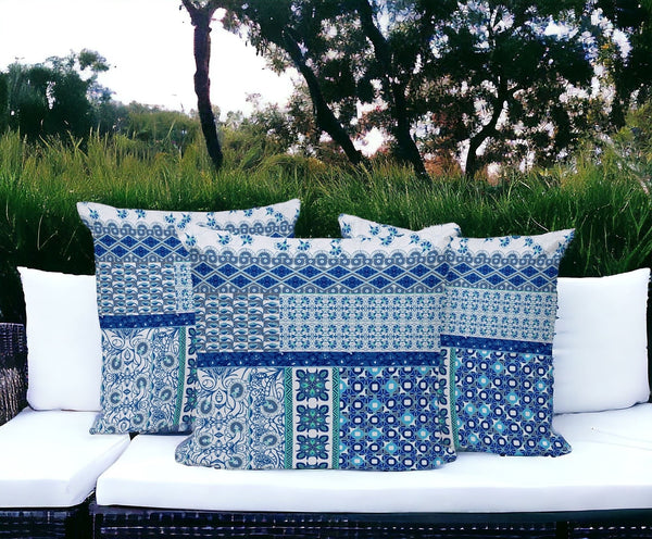 Homeroots Set Of Three 16" X 16" Blue And White Botanical Indoor Outdoor Throw Pillow  Polyester 535940