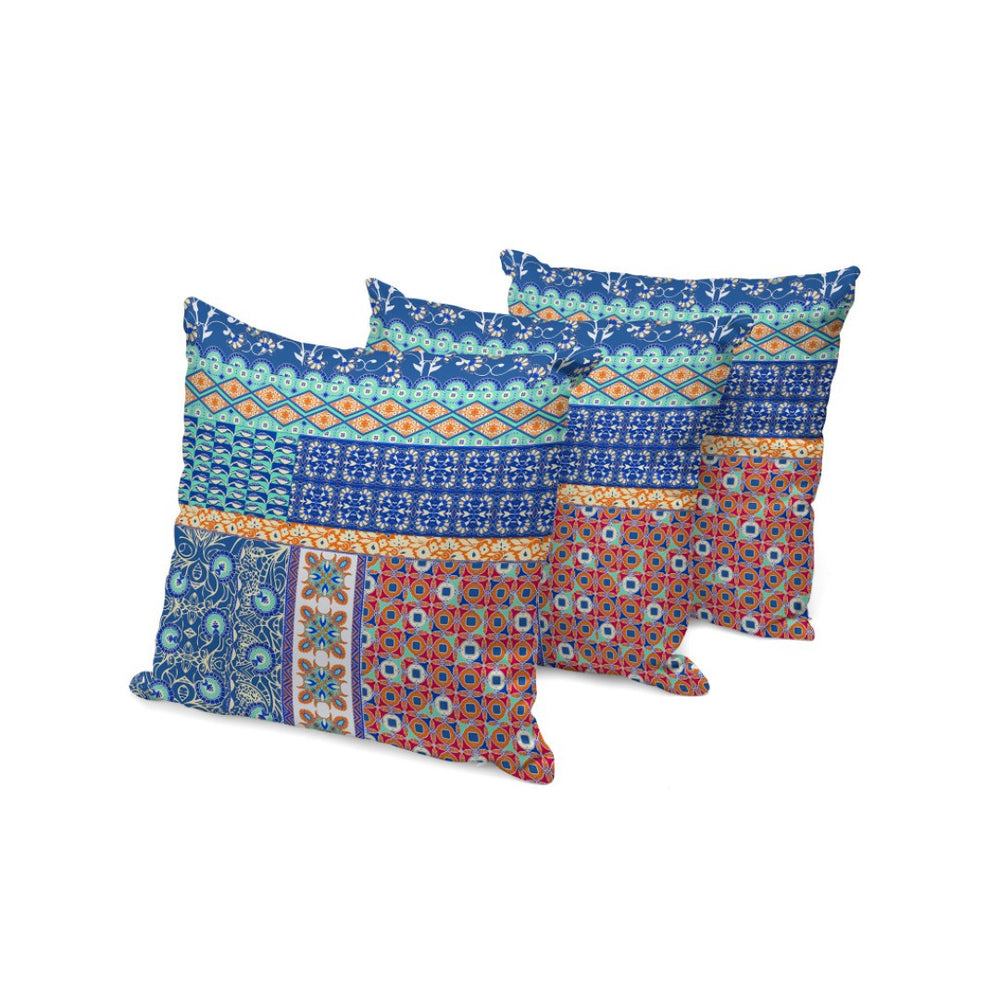 HomeRoots Set of Three 16" x 16" Blue & Orange Botanical Throw Pillows for Indoor & Outdoor Style 535941