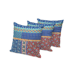 HomeRoots Set of Three 16" x 16" Blue & Orange Botanical Throw Pillows for Indoor & Outdoor Style 535941
