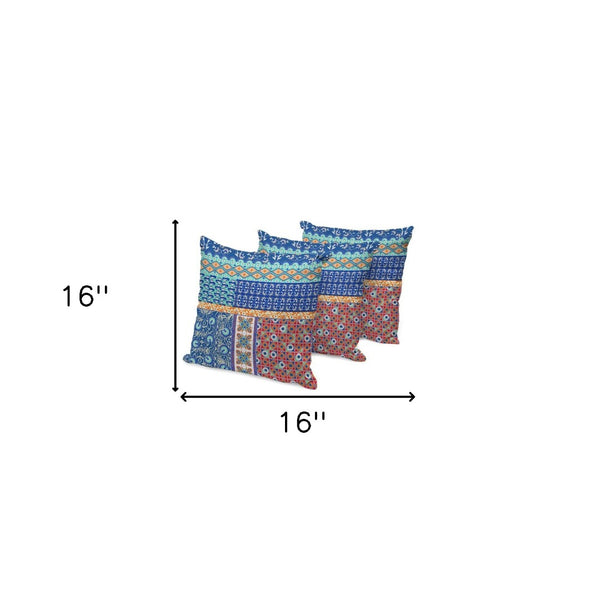 HomeRoots Set of Three 16" x 16" Blue & Orange Botanical Throw Pillows for Indoor & Outdoor Style 535941