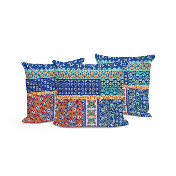 HomeRoots Set of Three 16" x 16" Blue & Orange Botanical Throw Pillows for Indoor & Outdoor Style 535941