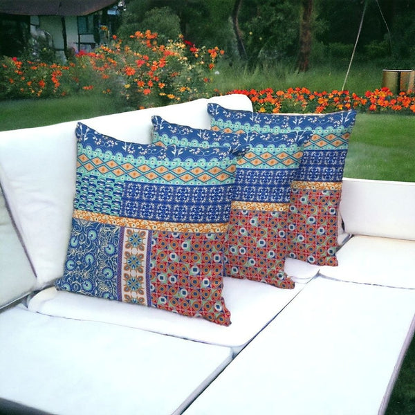 HomeRoots Set of Three 16" x 16" Blue & Orange Botanical Throw Pillows for Indoor & Outdoor Style 535941