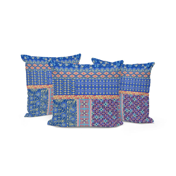 Homeroots Set Of Three 16" X 16" Blue And Yellow Botanical Indoor Outdoor Throw Pillow  Polyester 535943