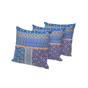 Homeroots Set Of Three 16" X 16" Blue And Yellow Botanical Indoor Outdoor Throw Pillow  Polyester 535943
