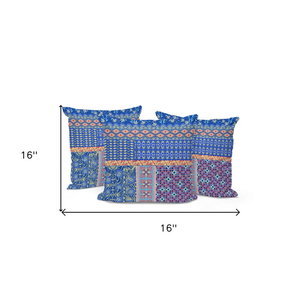 Homeroots Set Of Three 16" X 16" Blue And Yellow Botanical Indoor Outdoor Throw Pillow  Polyester 535943