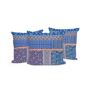Homeroots Set Of Three 16" X 16" Blue And Yellow Botanical Indoor Outdoor Throw Pillow  Polyester 535943