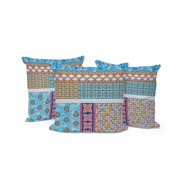 HomeRoots Set of Three 16" Blue & White Botanical Throw Pillows for Indoor/Outdoor Comfort & Style 535944