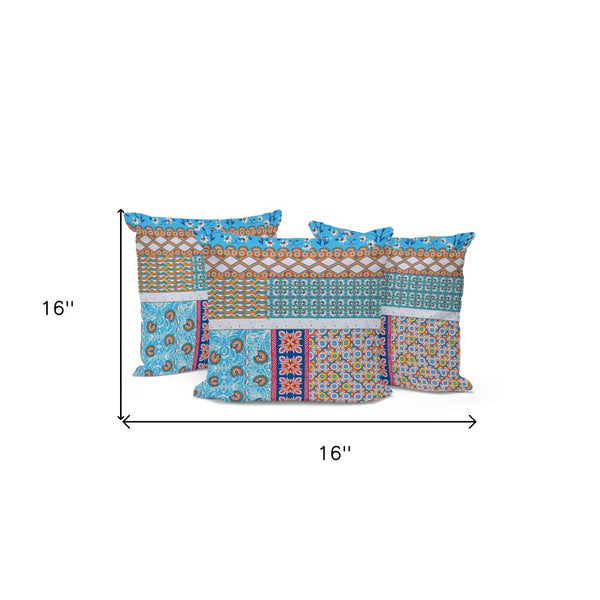 HomeRoots Set of Three 16" Blue & White Botanical Throw Pillows for Indoor/Outdoor Comfort & Style 535944