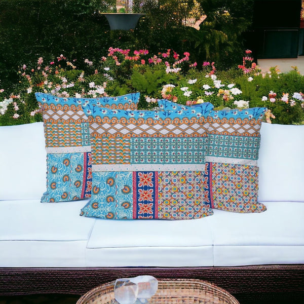 HomeRoots Set of Three 16" Blue & White Botanical Throw Pillows for Indoor/Outdoor Comfort & Style 535944