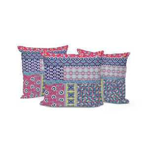 HomeRoots Set of Three 16" Botanical Throw Pillows in Blue and Pink for Stylish Indoor & Outdoor Decor 535945