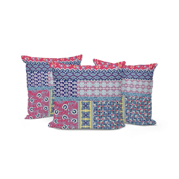HomeRoots Set of Three 16" Botanical Throw Pillows in Blue and Pink for Stylish Indoor & Outdoor Decor 535945