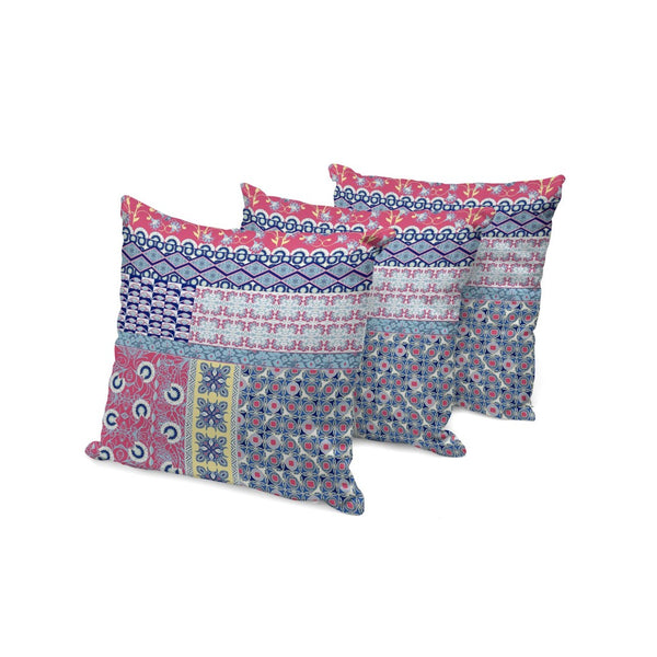 HomeRoots Set of Three 16" Botanical Throw Pillows in Blue and Pink for Stylish Indoor & Outdoor Decor 535945