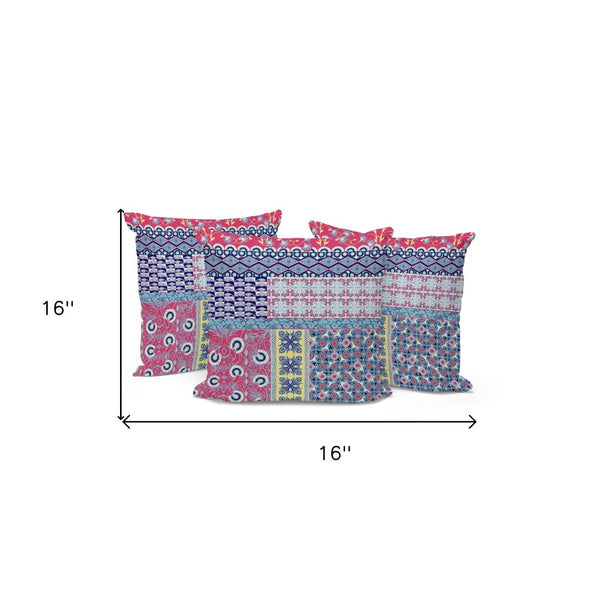HomeRoots Set of Three 16" Botanical Throw Pillows in Blue and Pink for Stylish Indoor & Outdoor Decor 535945