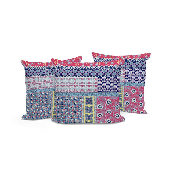 HomeRoots Set of Three 16" Botanical Throw Pillows in Blue and Pink for Stylish Indoor & Outdoor Decor 535945