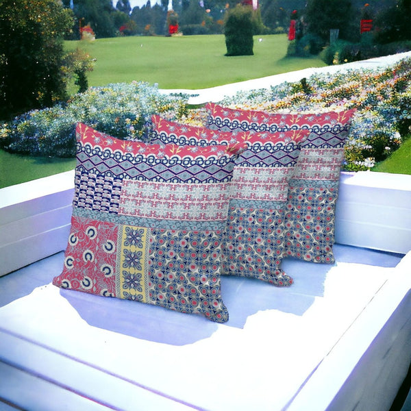HomeRoots Set of Three 16" Botanical Throw Pillows in Blue and Pink for Stylish Indoor & Outdoor Decor 535945