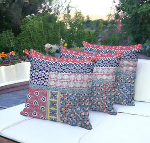 HomeRoots Set of Three 16" Botanical Throw Pillows in Blue and Pink for Stylish Indoor & Outdoor Decor 535945