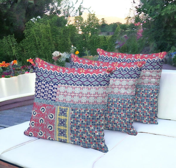 HomeRoots Set of Three 16" Botanical Throw Pillows in Blue and Pink for Stylish Indoor & Outdoor Decor 535945