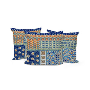 HomeRoots Set of Three Vibrant 16" X 16" Blue and Orange Botanical Throw Pillows for Indoor/Outdoor Comfort 535946