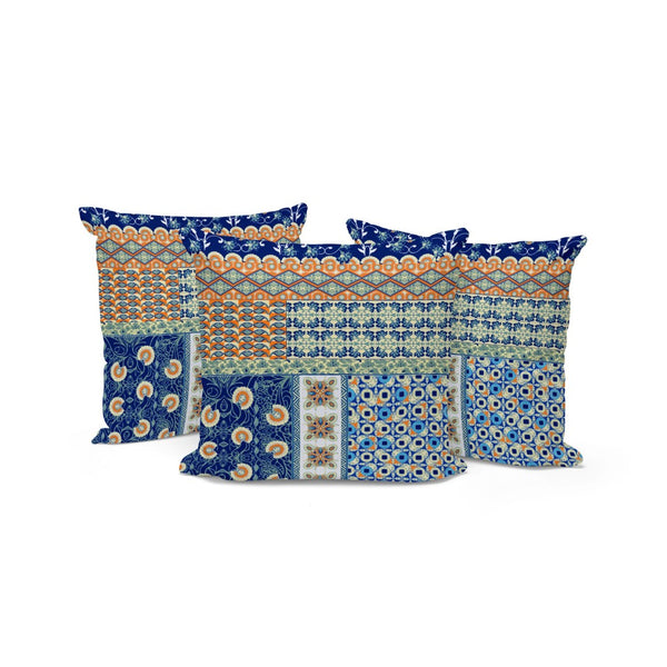 HomeRoots Set of Three Vibrant 16" X 16" Blue and Orange Botanical Throw Pillows for Indoor/Outdoor Comfort 535946