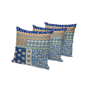 HomeRoots Set of Three Vibrant 16" X 16" Blue and Orange Botanical Throw Pillows for Indoor/Outdoor Comfort 535946