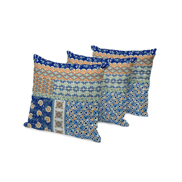 HomeRoots Set of Three Vibrant 16" X 16" Blue and Orange Botanical Throw Pillows for Indoor/Outdoor Comfort 535946