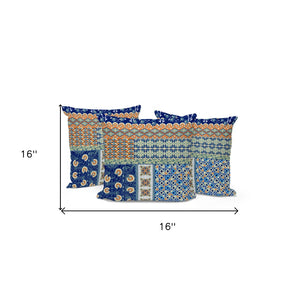 HomeRoots Set of Three Vibrant 16" X 16" Blue and Orange Botanical Throw Pillows for Indoor/Outdoor Comfort 535946