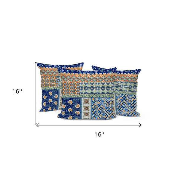 HomeRoots Set of Three Vibrant 16" X 16" Blue and Orange Botanical Throw Pillows for Indoor/Outdoor Comfort 535946