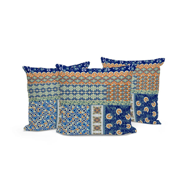 HomeRoots Set of Three Vibrant 16" X 16" Blue and Orange Botanical Throw Pillows for Indoor/Outdoor Comfort 535946