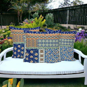 HomeRoots Set of Three Vibrant 16" X 16" Blue and Orange Botanical Throw Pillows for Indoor/Outdoor Comfort 535946