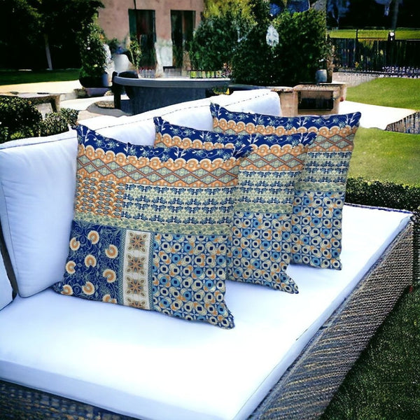 HomeRoots Set of Three Vibrant 16" X 16" Blue and Orange Botanical Throw Pillows for Indoor/Outdoor Comfort 535946