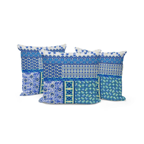 HomeRoots Set of Three Coastal-Inspired 16" Blue and White Botanical Throw Pillows for Indoor/Outdoor Use 535947