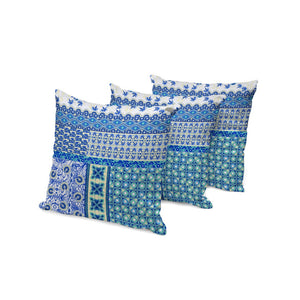 HomeRoots Set of Three Coastal-Inspired 16" Blue and White Botanical Throw Pillows for Indoor/Outdoor Use 535947
