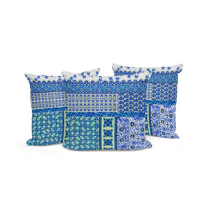 HomeRoots Set of Three Coastal-Inspired 16" Blue and White Botanical Throw Pillows for Indoor/Outdoor Use 535947
