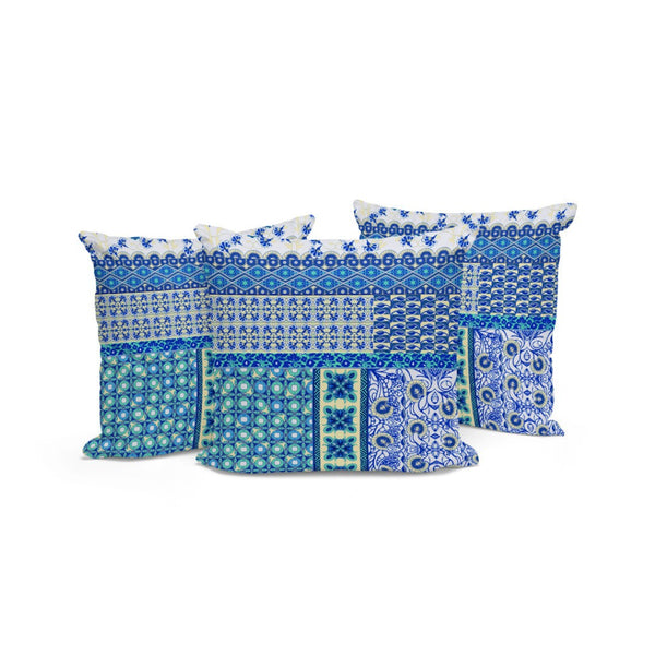 HomeRoots Set of Three Coastal-Inspired 16" Blue and White Botanical Throw Pillows for Indoor/Outdoor Use 535947