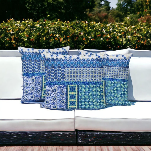 HomeRoots Set of Three Coastal-Inspired 16" Blue and White Botanical Throw Pillows for Indoor/Outdoor Use 535947