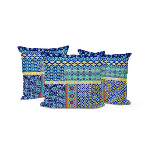 Homeroots Set Of Three 16" X 16" Blue And Yellow Botanical Indoor Outdoor Throw Pillow  Polyester 535948