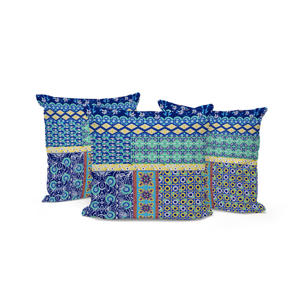 Homeroots Set Of Three 16" X 16" Blue And Yellow Botanical Indoor Outdoor Throw Pillow  Polyester 535948