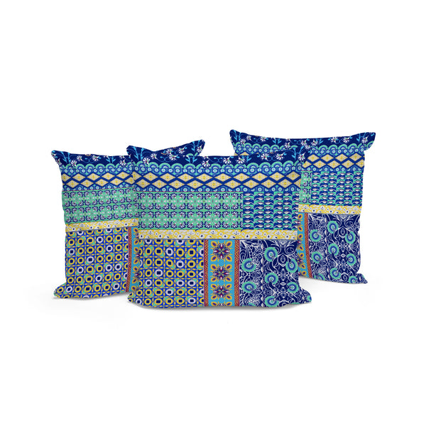 Homeroots Set Of Three 16" X 16" Blue And Yellow Botanical Indoor Outdoor Throw Pillow  Polyester 535948