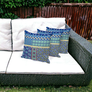 Homeroots Set Of Three 16" X 16" Blue And Yellow Botanical Indoor Outdoor Throw Pillow  Polyester 535948