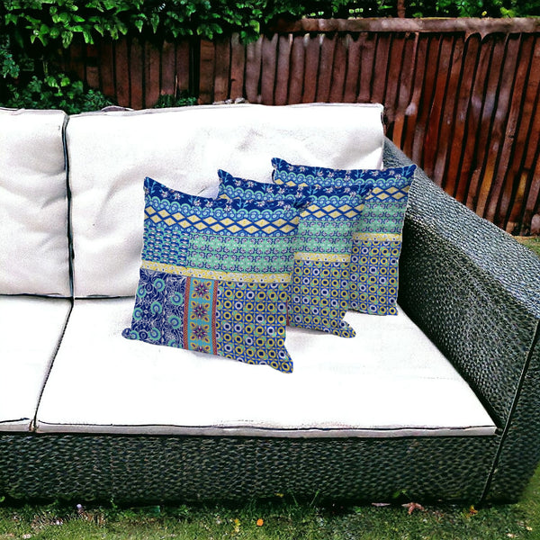 Homeroots Set Of Three 16" X 16" Blue And Yellow Botanical Indoor Outdoor Throw Pillow  Polyester 535948