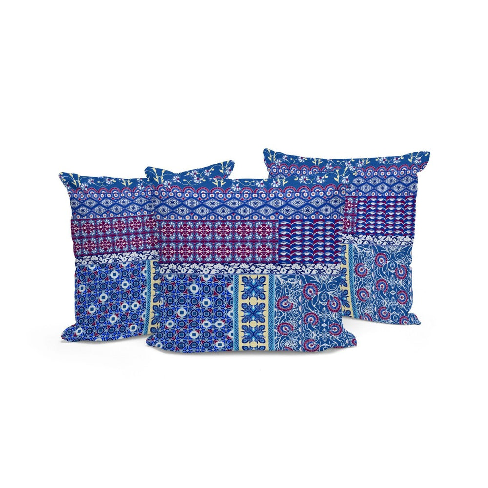 HomeRoots Set of Three Blue and White Botanical Throw Pillows - Stylish Indoor/Outdoor Cushions for Comfort 535949