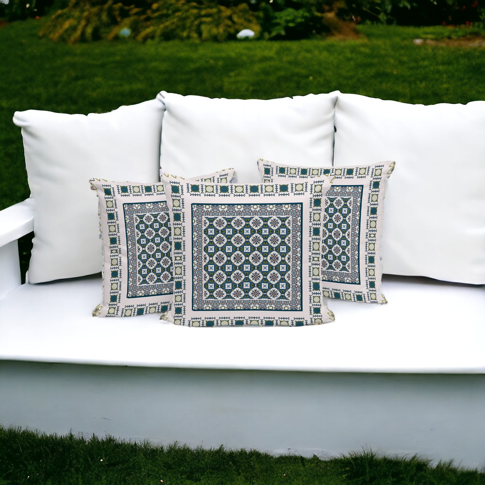 Homeroots Set Of Three 16" X 16" Green And White Botanical Indoor Outdoor Throw Pillow  Polyester 535951