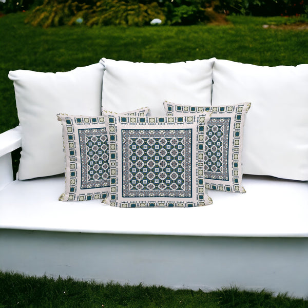 Homeroots Set Of Three 16" X 16" Green And White Botanical Indoor Outdoor Throw Pillow  Polyester 535951